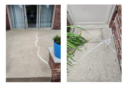 Cracked patio before Galaxy Concrete Coatings